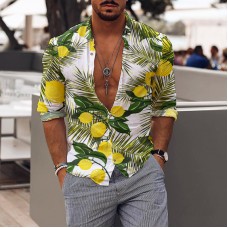 Men's Shirt Beach Style Autumn Loose Casual Leaves Long Slee HF3010-03-02