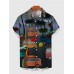 Full-Print Holiday Palm Tree and Graffiti Cars Printing Men's Short Sleeve Shirt